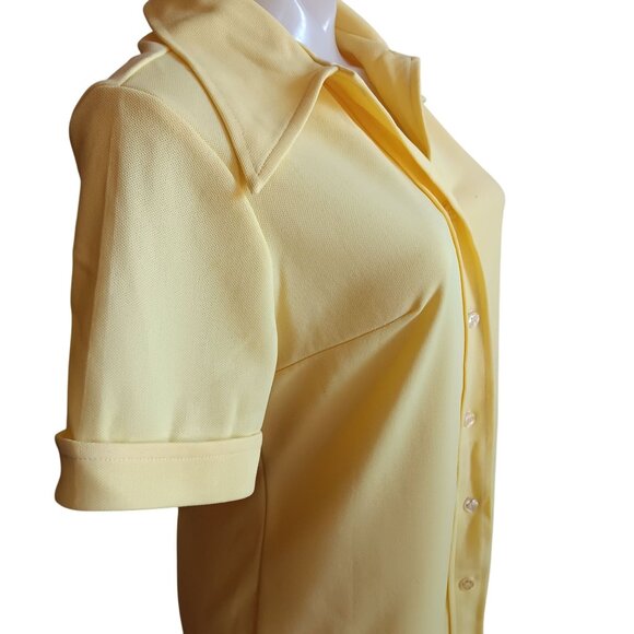 Women's Large Top Vintage 1970's Yellow Pykettes Stretch Knit Polyester Collared - Picture 4 of 5